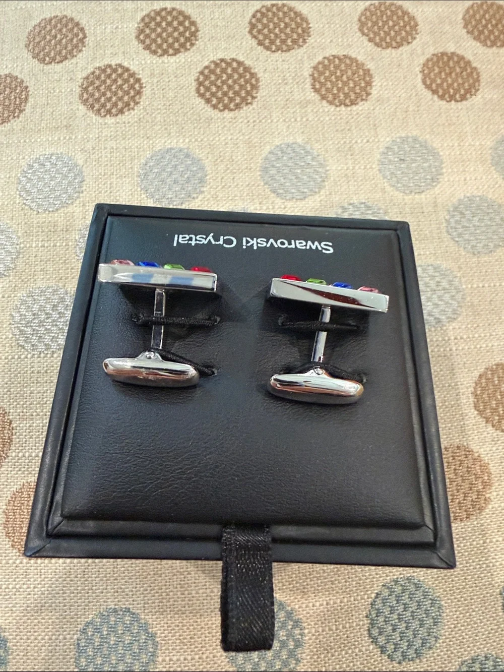 M&S Swarovski Multicolor Platinum-Plated Crystal Grid Cufflinks